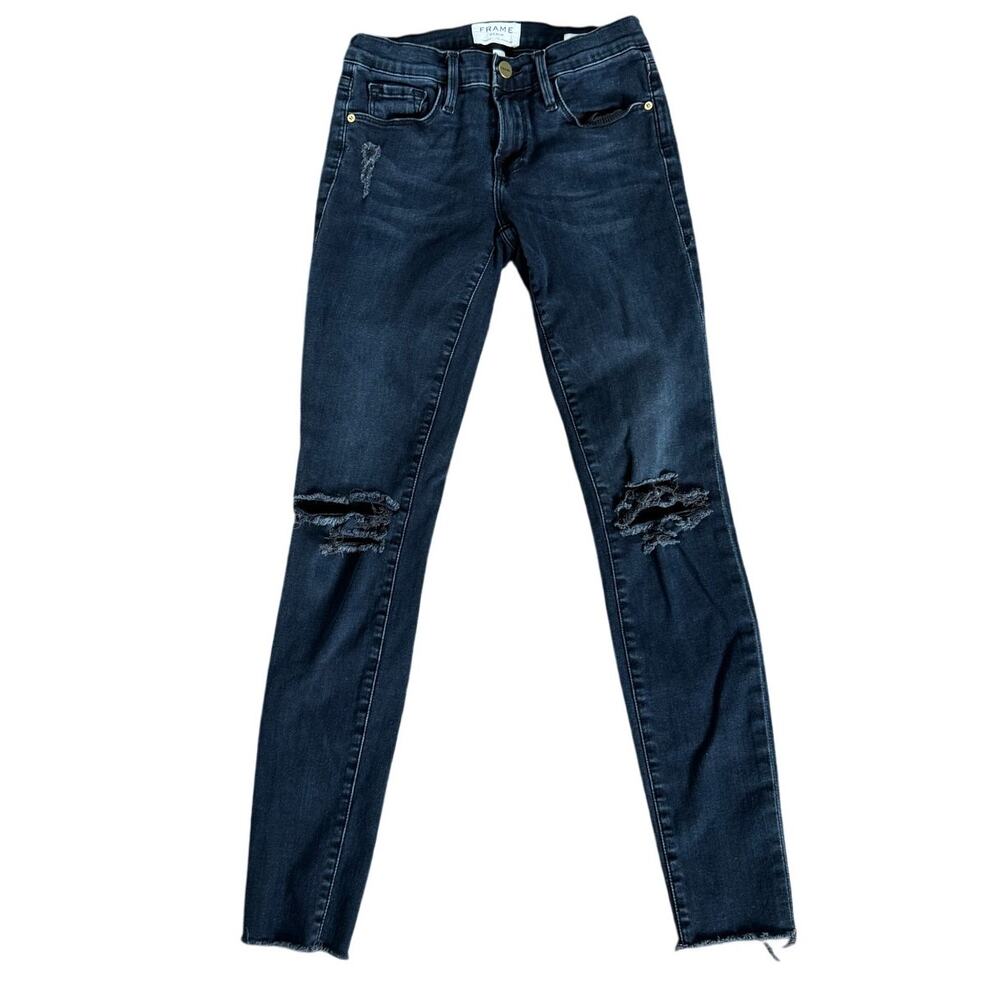 FRAME Denim Skinny Distressed Knee Dark Wash